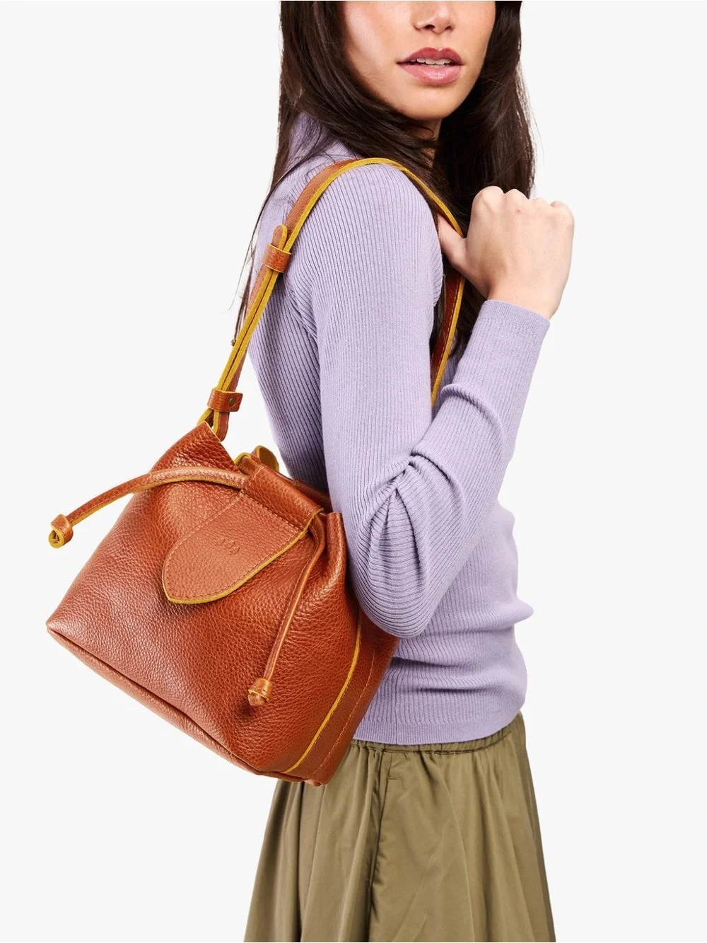 Portland Leather Goods Firefly Small Drawstring Bucket Bag Sienna Brown